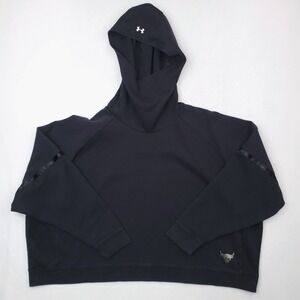 Under Armour Project Rock Hoodie Womens Extra Small Black Oversized Double Knit